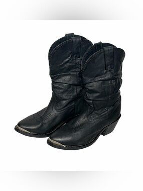 Shyanne Slouchy Black Western Mid-Calf Leather Cowboy Boots w/ Steel Toes Size 8